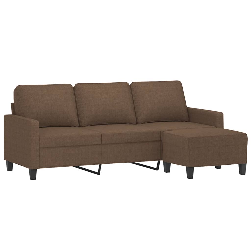 3-Sitzer-Sofa mit Hocker Creme 180 cm Stoff
