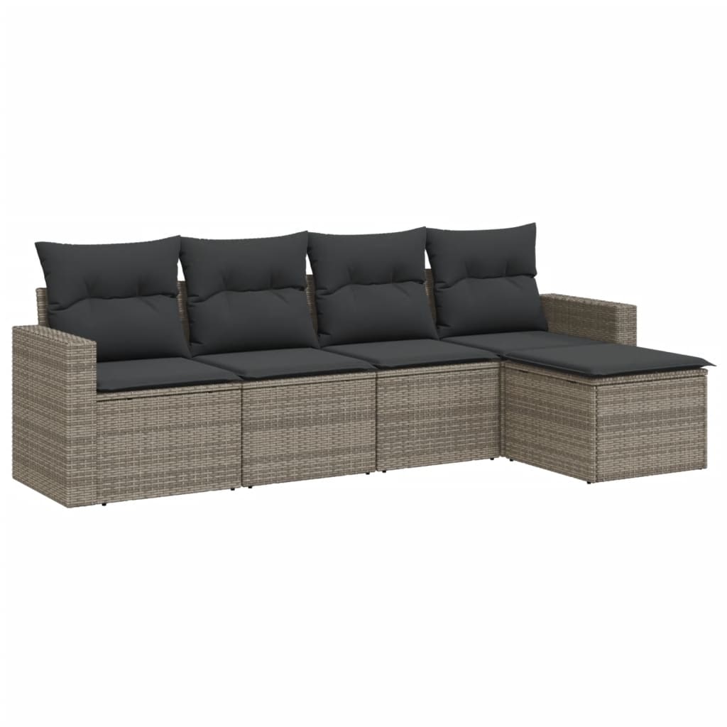 5-tlg. Garten-Sofagarnitur mit Kissen Schwarz Poly Rattan