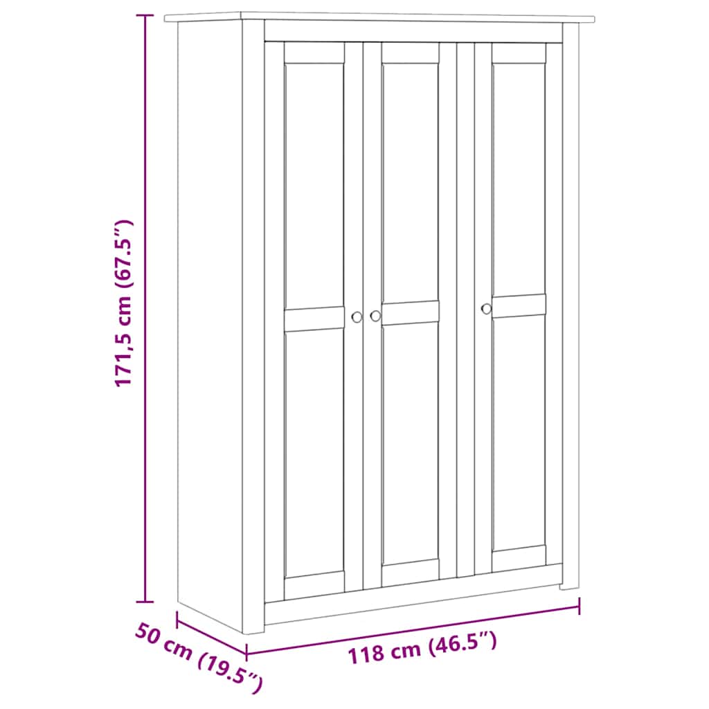 Kleiderschrank 3-Türig 118×50×171,5 cm Kiefer Panama Serie