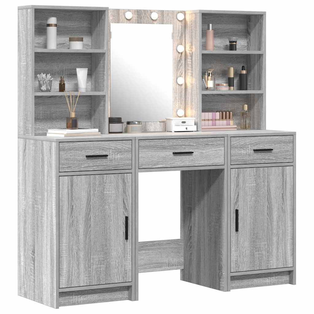 Schminktischset mit LED mit Schubladen 3 pcs Weiß Holzwerkstoff