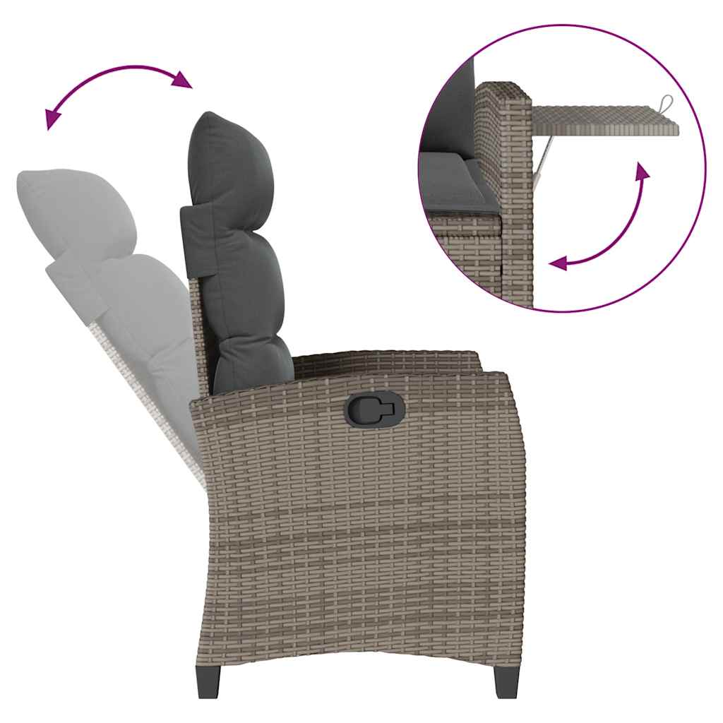 Gartensessel mit Beistelltisch Verstellbar Schwarz Poly Rattan