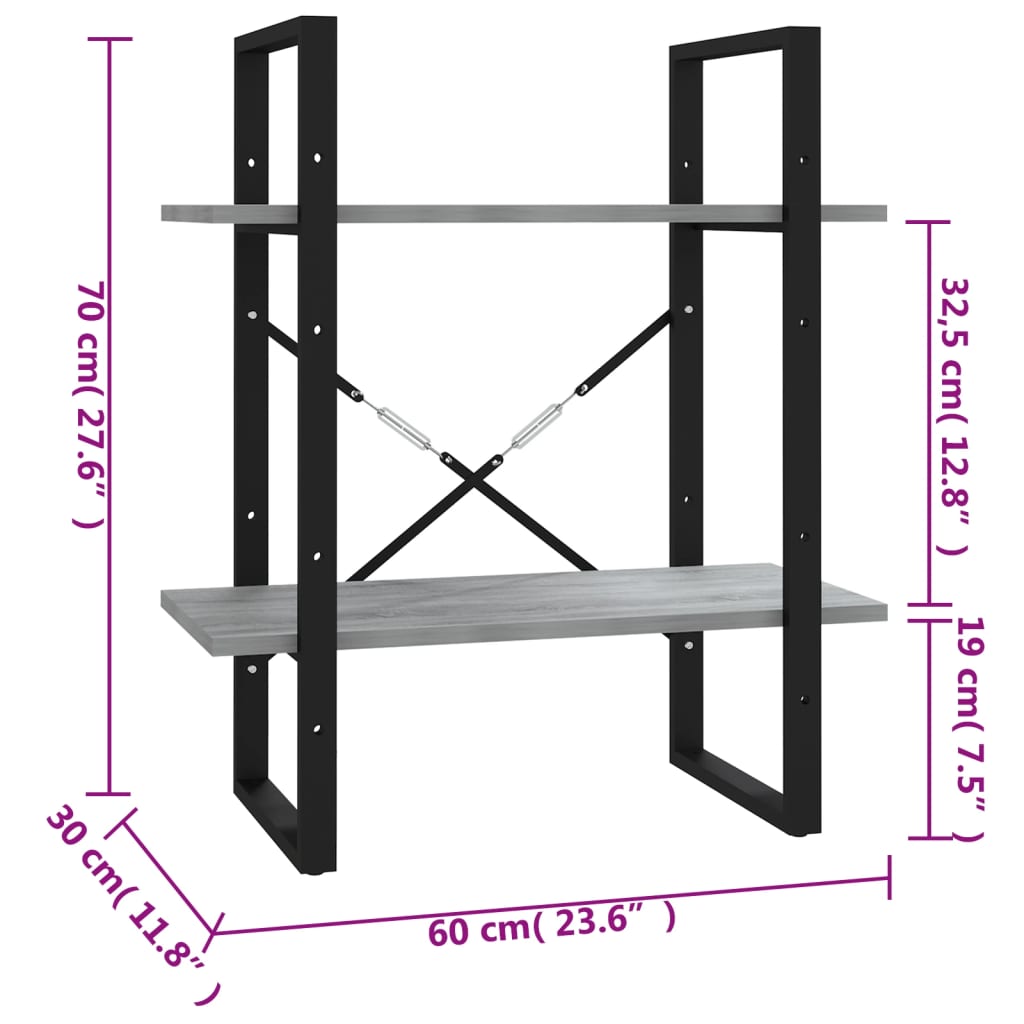 Bücherregal 2 Fächer Weiß 60x30x70 cm Holzwerkstoff