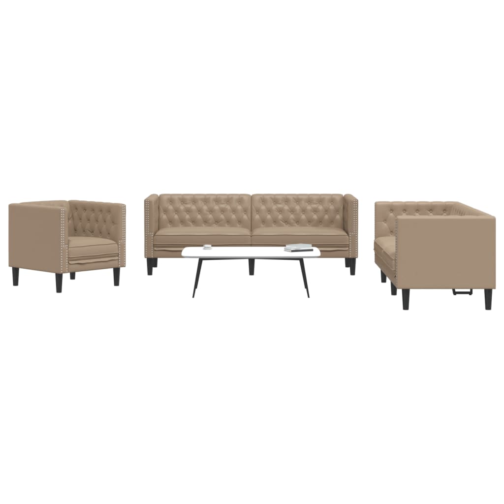 3-tlg. Chesterfield-Sofa-Set Schwarz Kunstleder