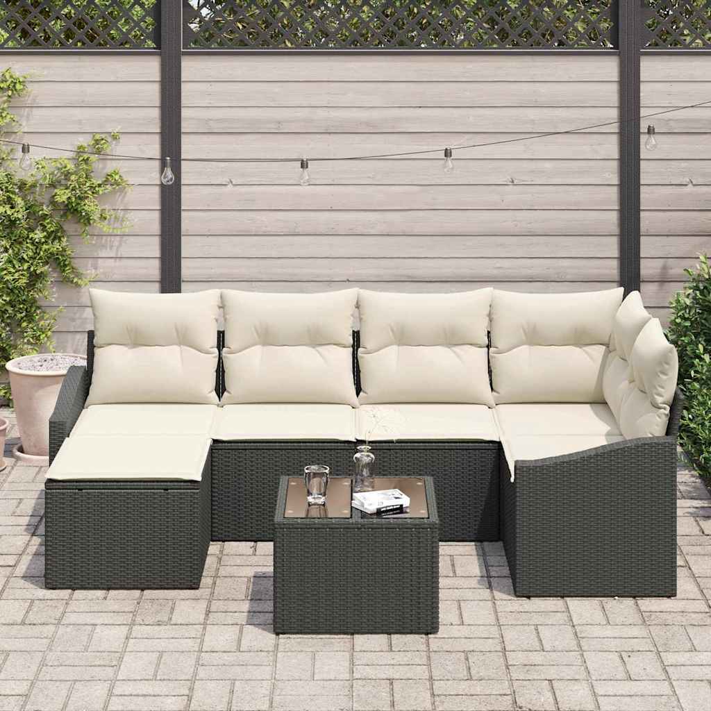 Garten Essgruppe mit Kissen 6 pcs Schwarz und Creme