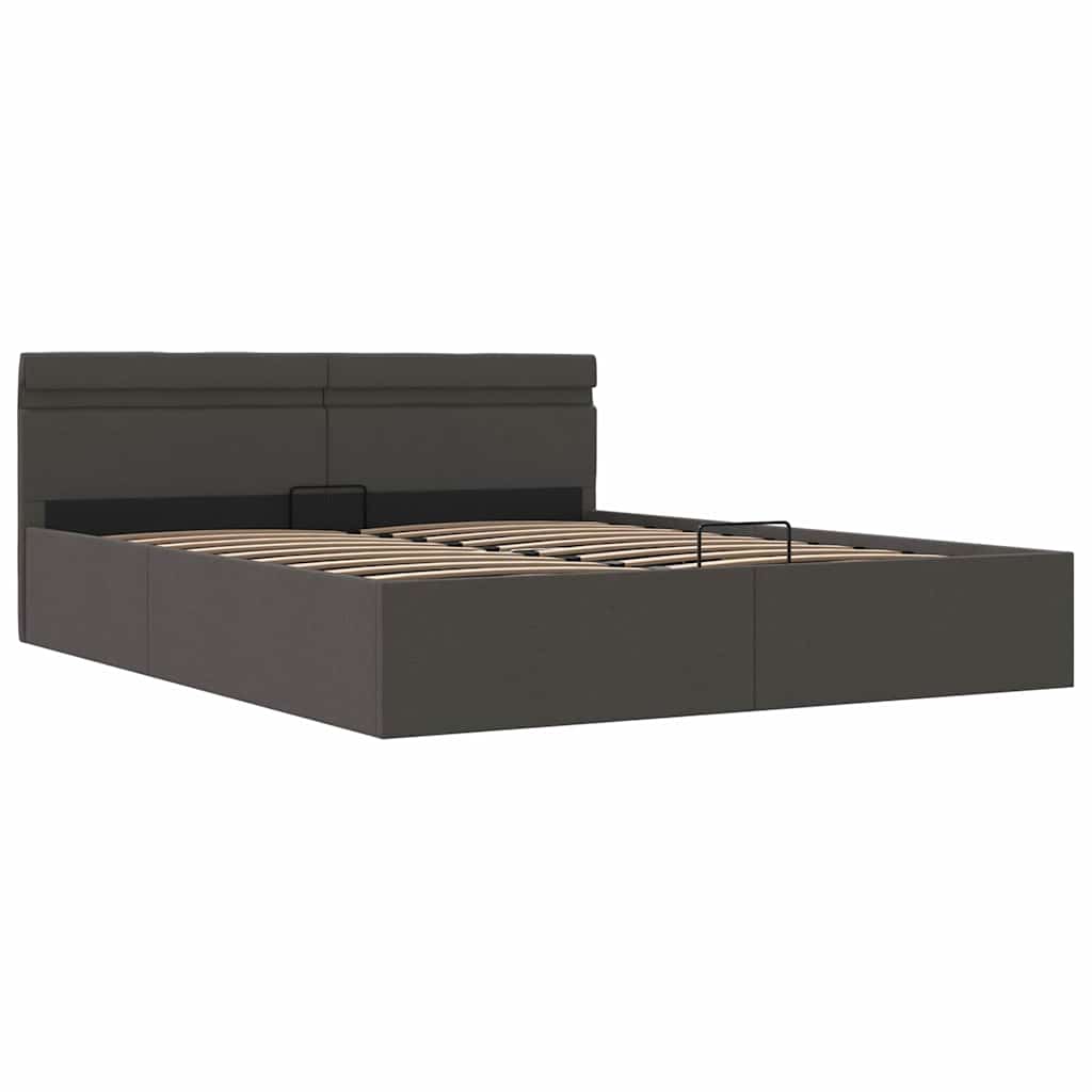 Bett mit Bettkasten Hydraulisch LED Dunkelgrau Stoff 90x200 cm