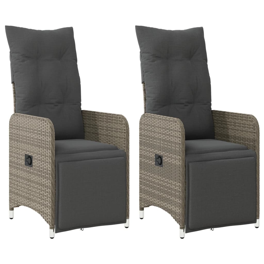 Gartensessel Verstellbar mit Kissen Schwarz Poly Rattan