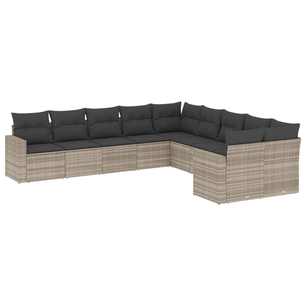 10-tlg. Garten-Sofagarnitur mit Kissen Schwarz Poly Rattan