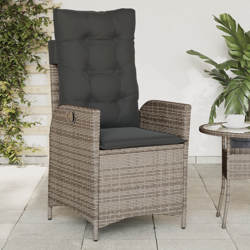 Gartensessel Verstellbar mit Kissen Schwarz Poly Rattan