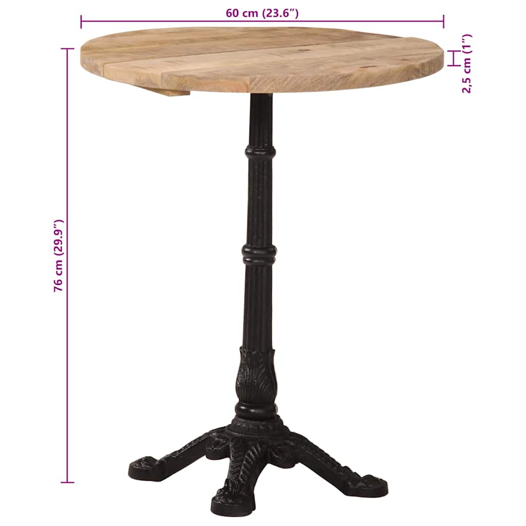 Bistrotisch 60x60x77 cm Raues Mangoholz