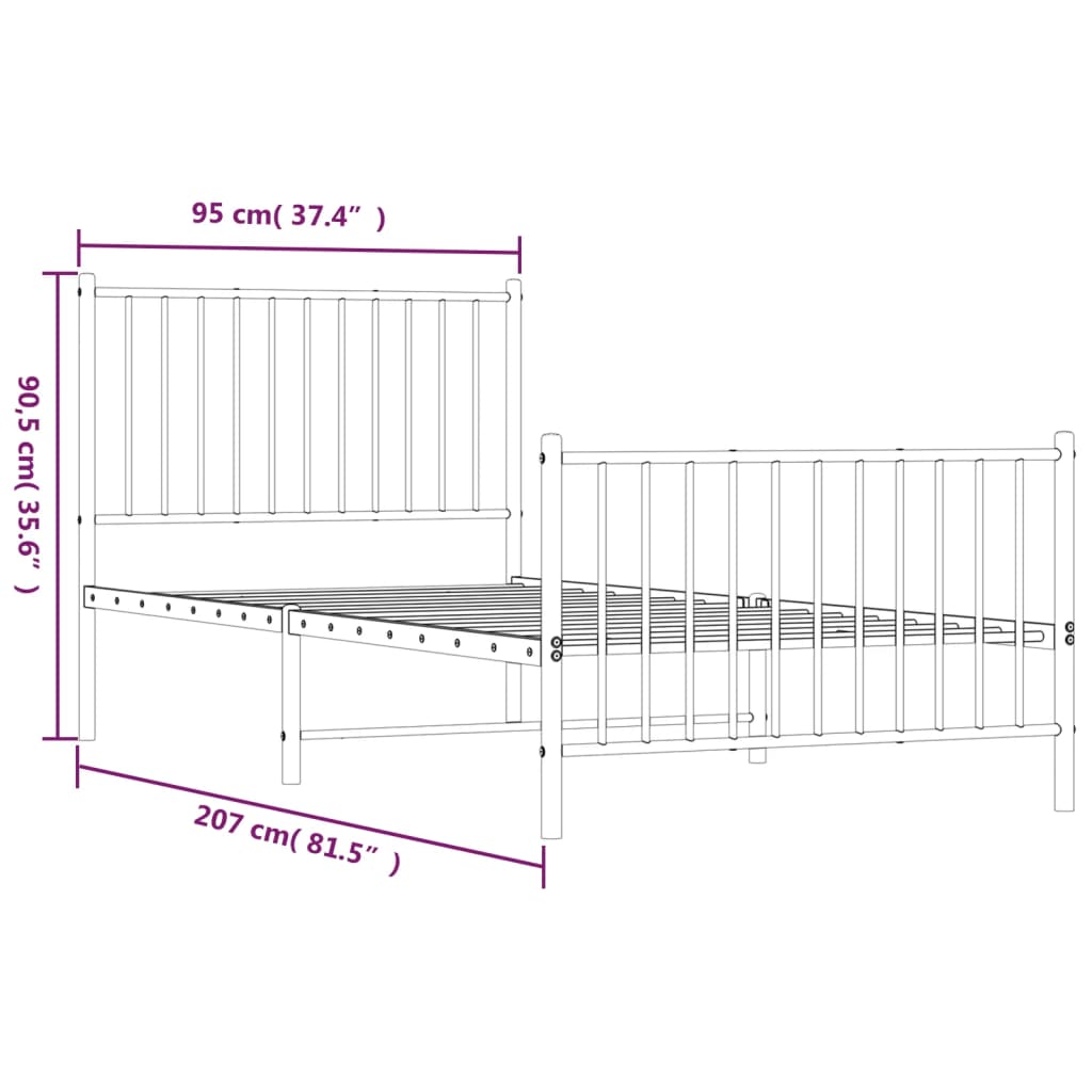 Bettgestell Metall Schwarz 75x190 cm