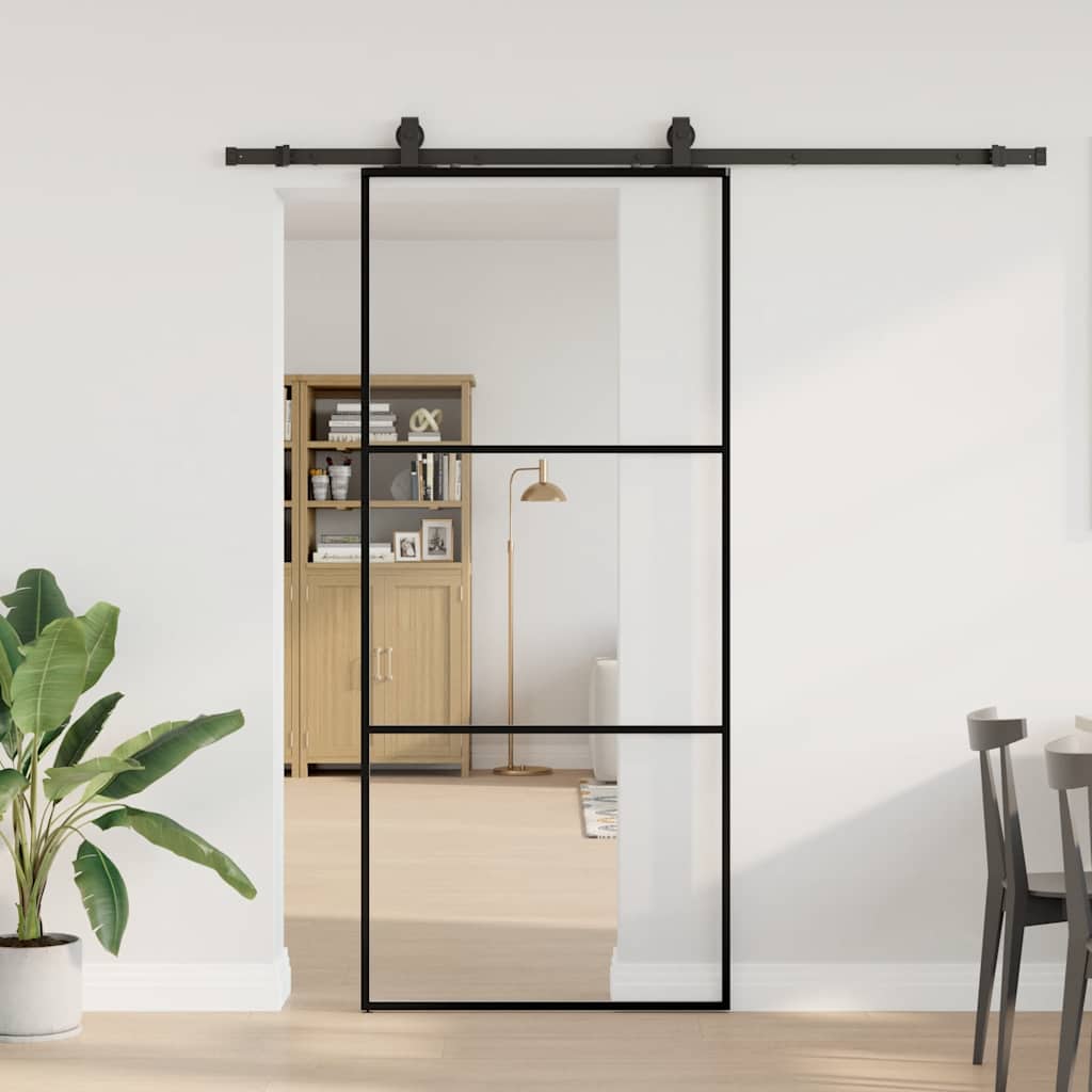 Schiebetür mit Beschlag Schwarz 76x205 cm ESG-Glas