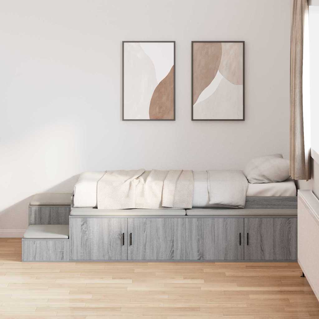 Aufbewahrungsbettgestell mit Speicher Weiß 80 cm Holzwerkstoff