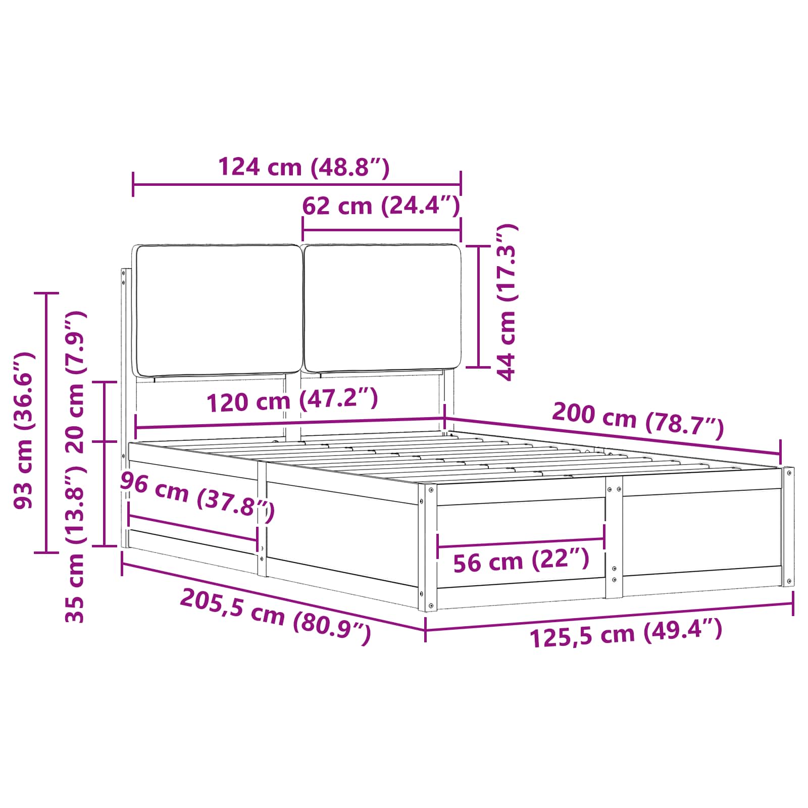 Bettgestell mit gepolstertem Kopfteil Hellgrau 200 x 200 cm