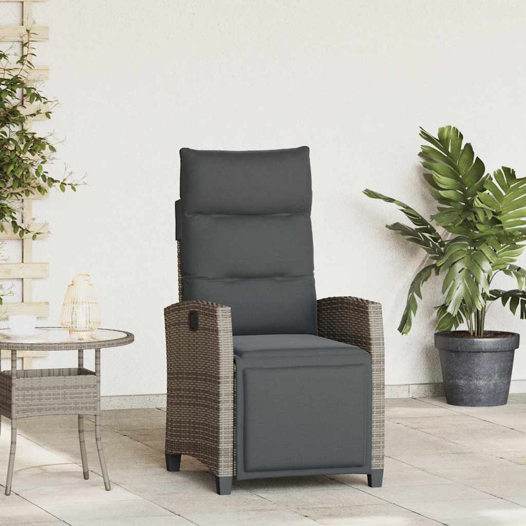 Gartensessel mit Beistelltisch Verstellbar Schwarz Poly Rattan