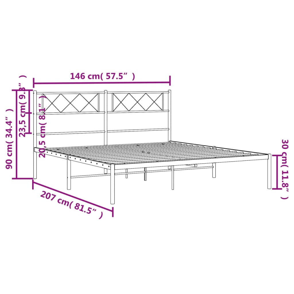 Bettgestell mit Kopfteil Metall Schwarz 100x190 cm