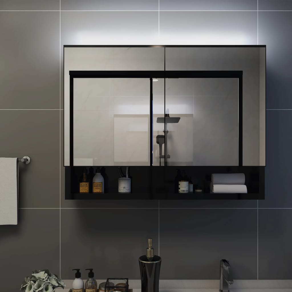 LED-Bad-Spiegelschrank Weiß 80x15x60 cm MDF