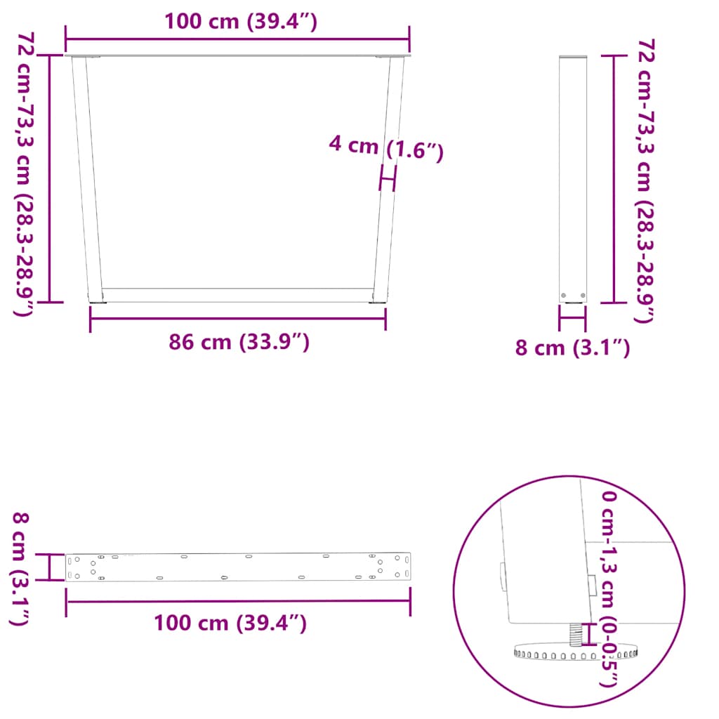 Couchtischbeine V-Form 2 Stück Schwarz 30x(30-31,3) cm Stahl