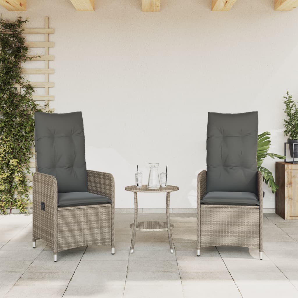 Gartensessel Verstellbar mit Kissen Schwarz Poly Rattan