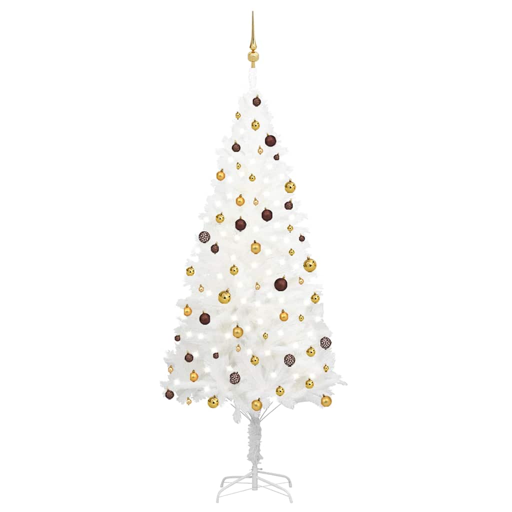Künstlicher Weihnachtsbaum mit Beleuchtung & Kugeln Weiß 120 cm