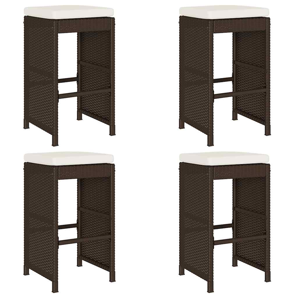 Garten-Barhocker mit Kissen 2 Stk. Braun Poly Rattan