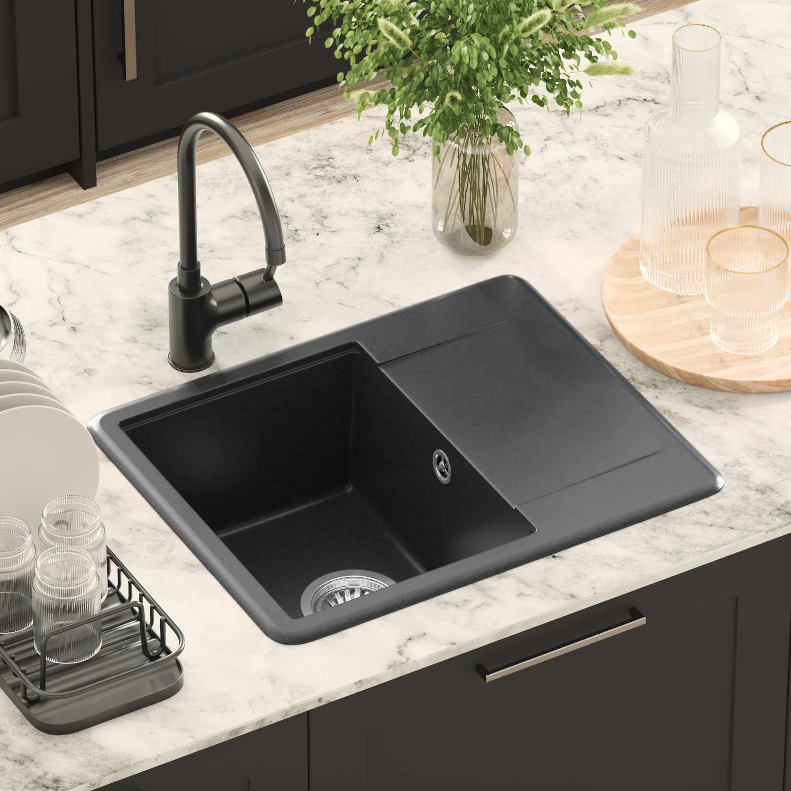 Waschbecken Schwarz 470 x 440 mm Granit