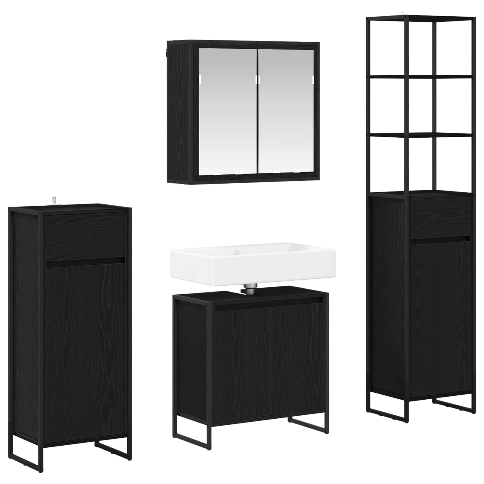 Badezimmermöbel-Set mit Tür Schwarz Eichen-Optik Holzwerkstoff