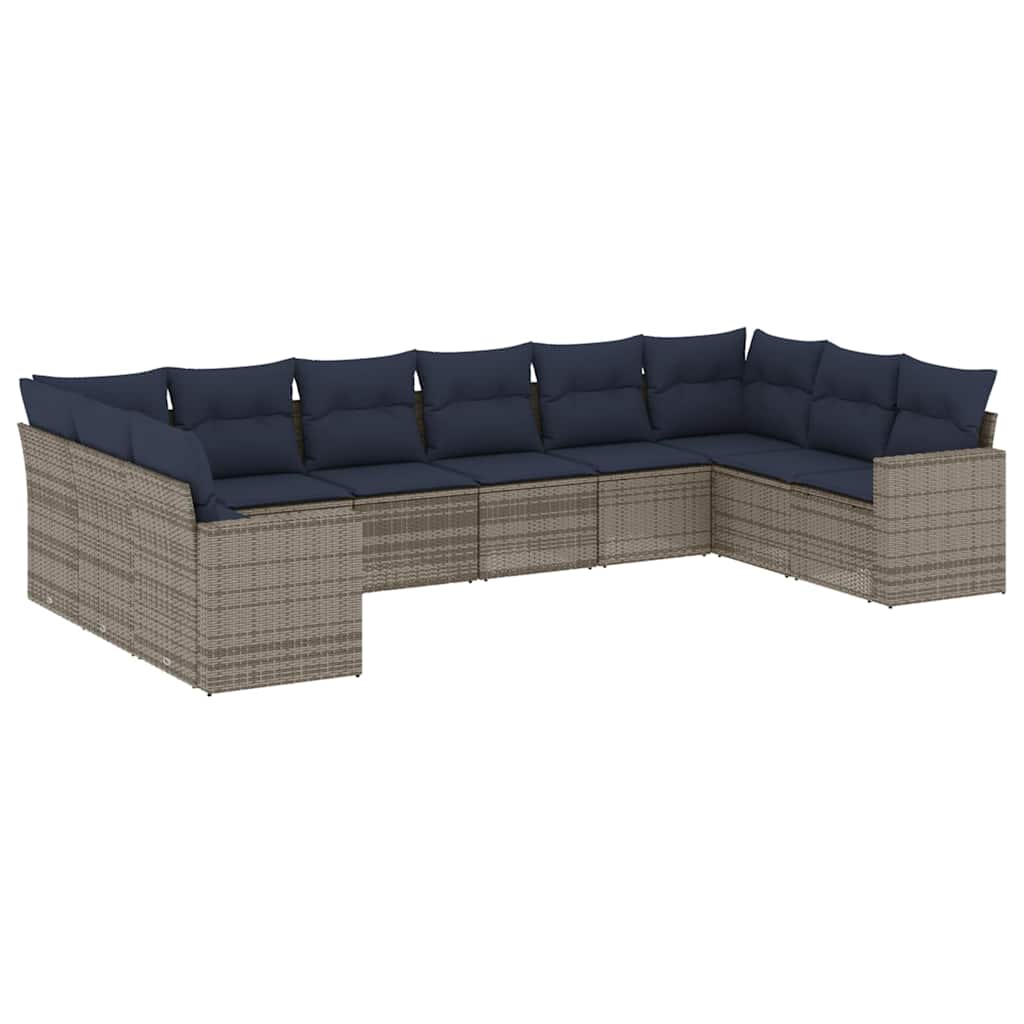 10-tlg. Garten-Sofagarnitur mit Kissen Schwarz Poly Rattan