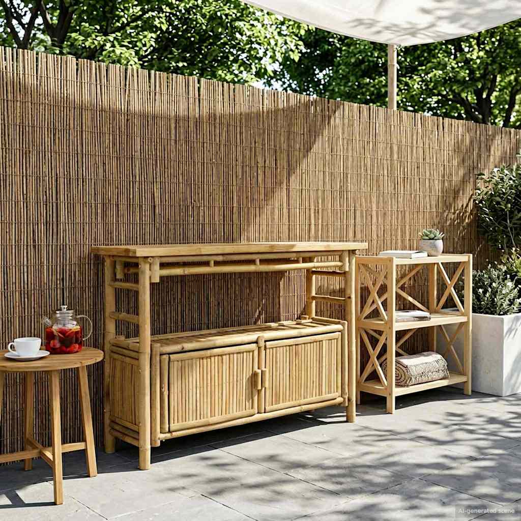 Konsolentisch mit Regal mit Tür Natur 80 x 35 x 75 cm Bambus