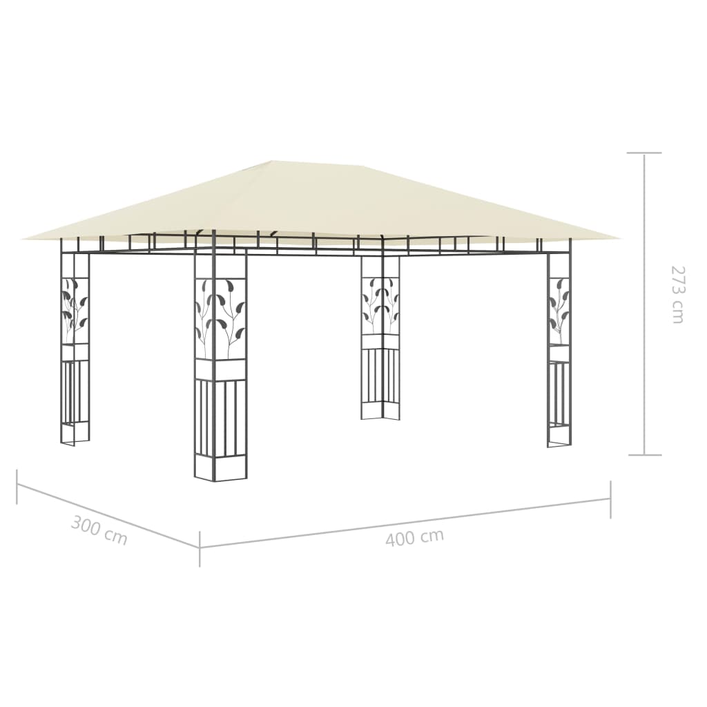 Pavillon mit Moskitonetz & LED-Lichterkette 3x3x2,73m Cremeweiß