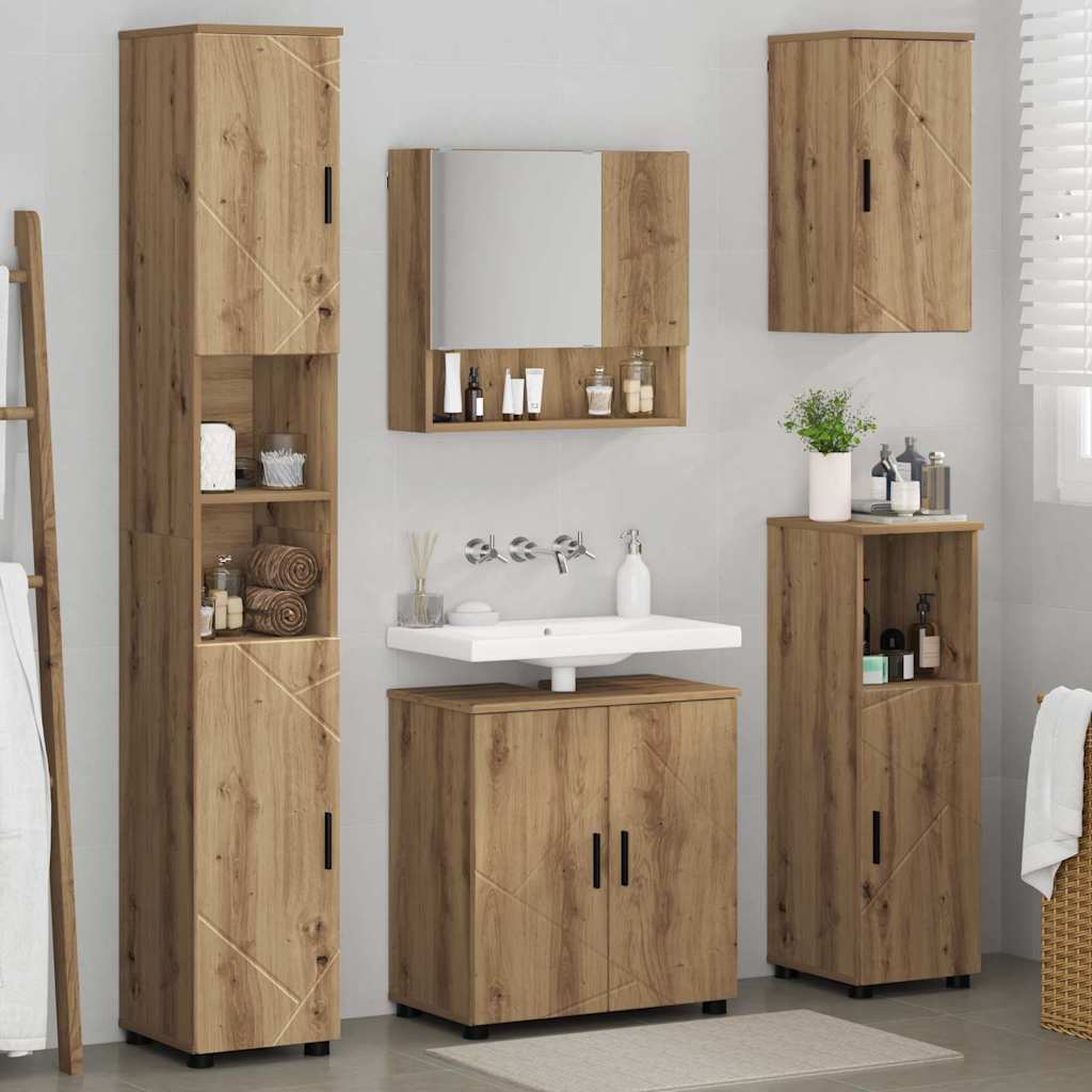 Badezimmermöbel-Set mit Tür 5 pcs Weiß Holzwerkstoff & Metall