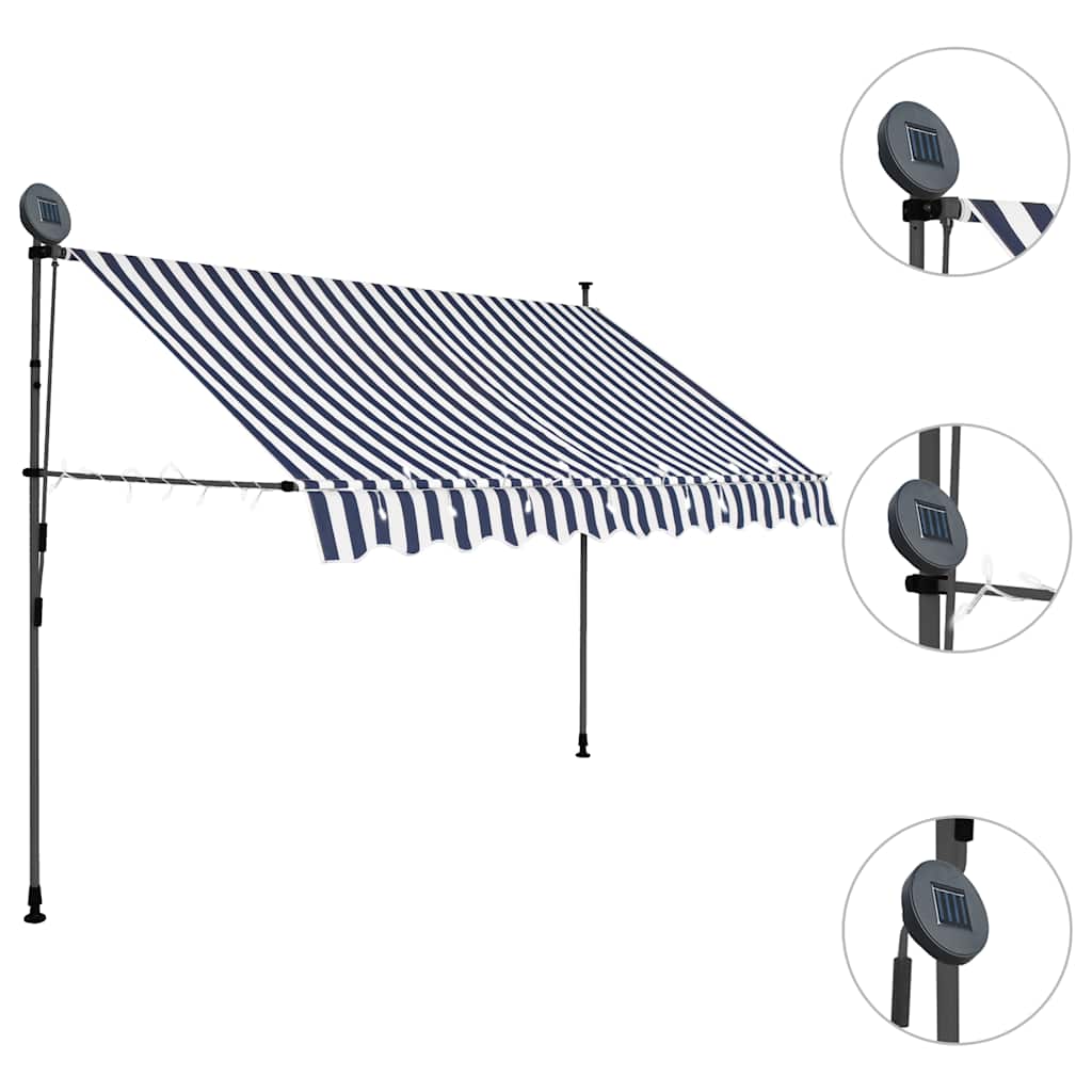 Einziehbare Markise Handbetrieben mit LED 100 cm Blau und Weiß