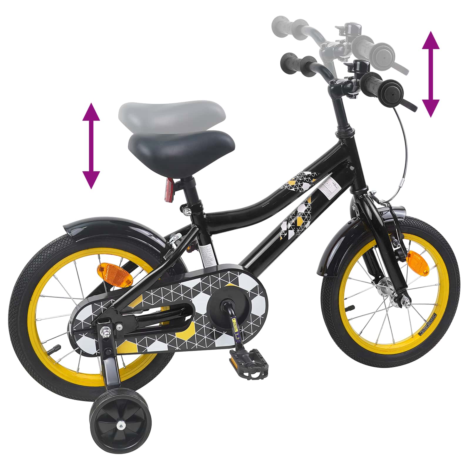 Kinderfahrrad 12 Zoll für 2-4 Jahre alt Schwarz