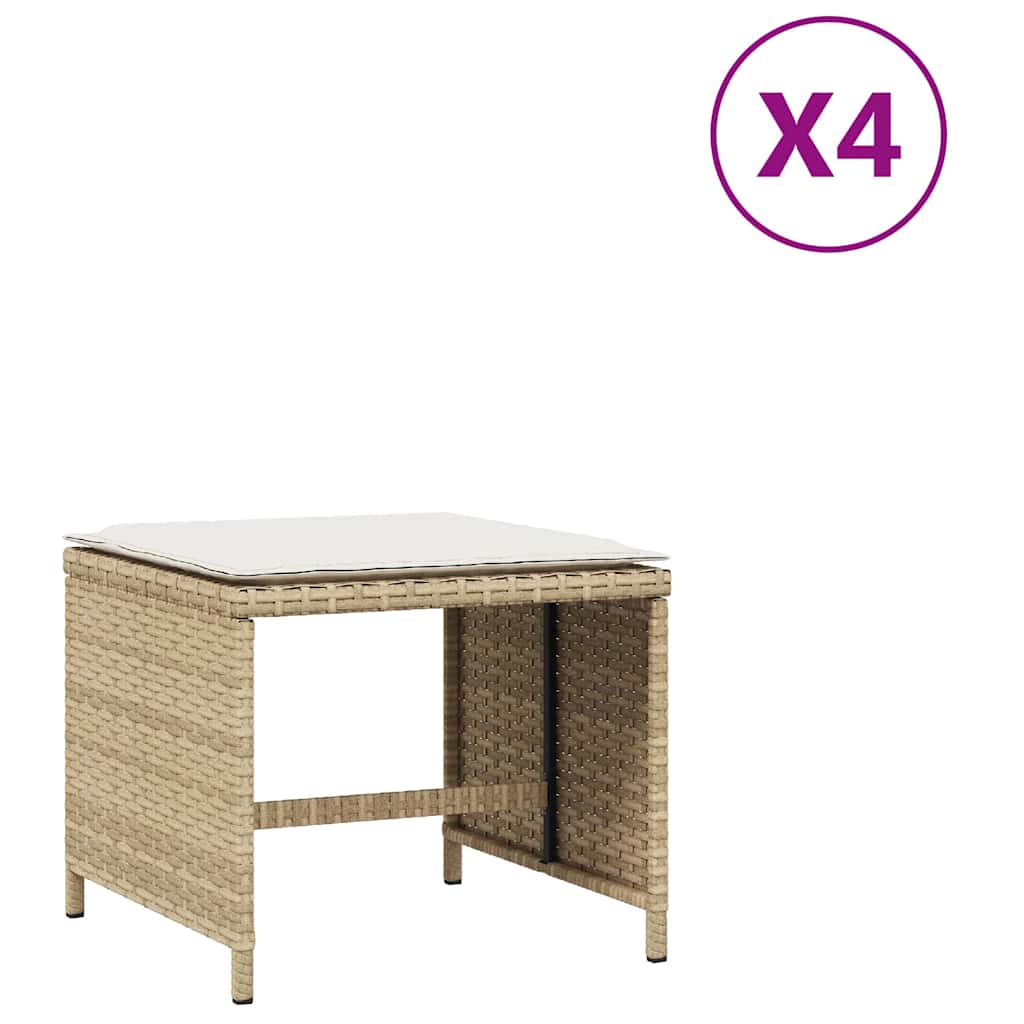 Gartenhocker mit Kissen 4 Stk. Schwarz 41x41x36 cm Poly Rattan