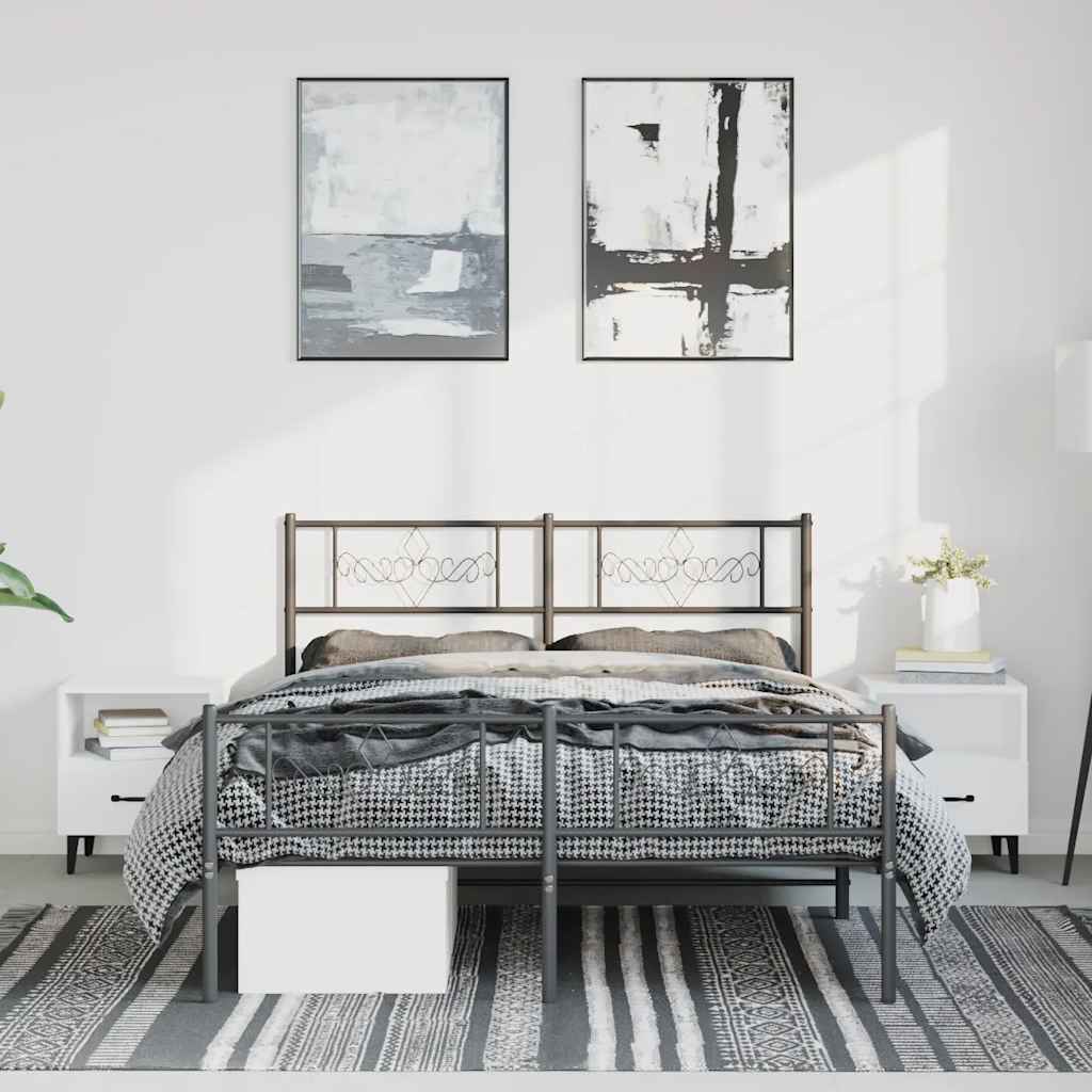 Bettgestell mit Kopfteil Metall Schwarz 100x190 cm