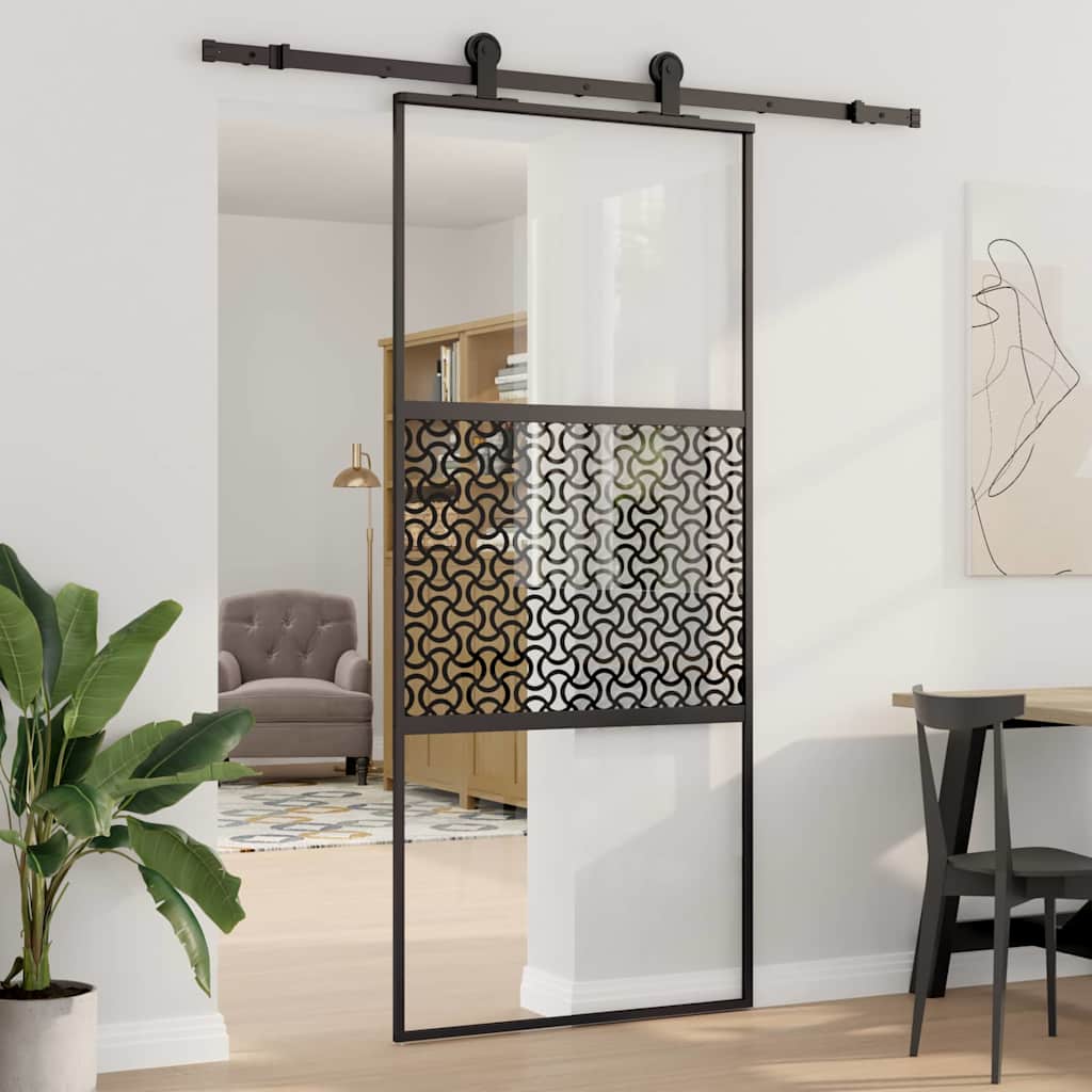 Schiebetür 3-teilig ESG-Glas und Aluminium 76x205 cm Schwarz