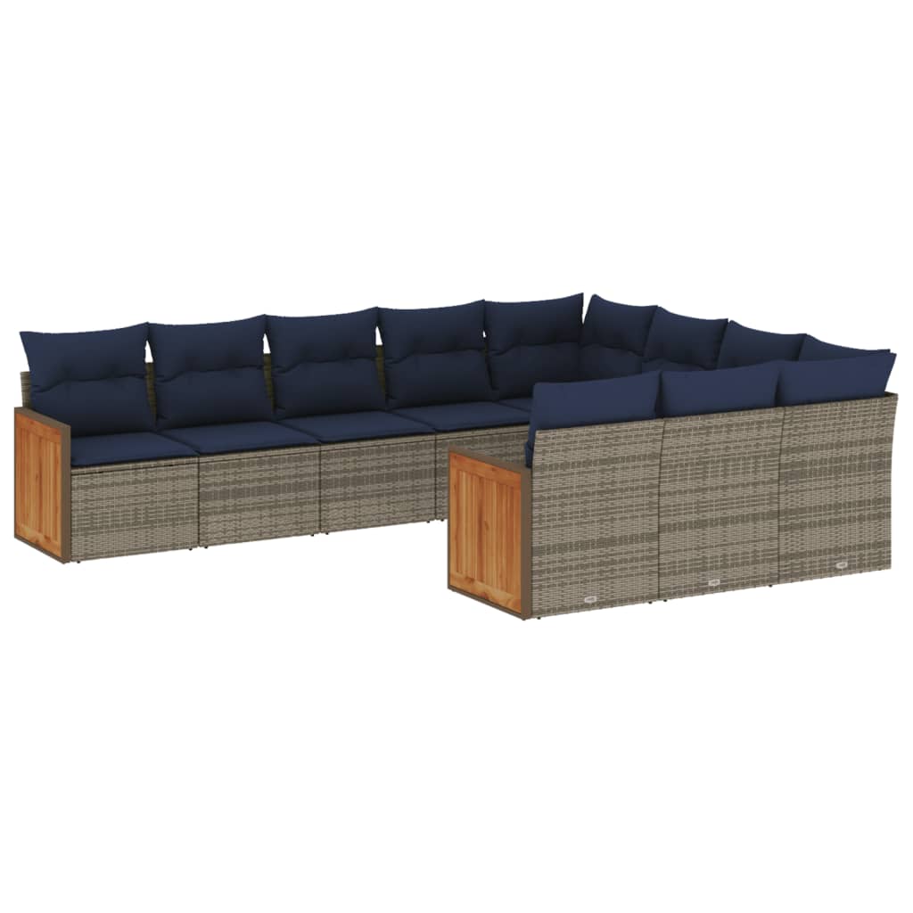10-teiliges Gartensofa-Set mit Kissen, schwarzes Polyrattan
