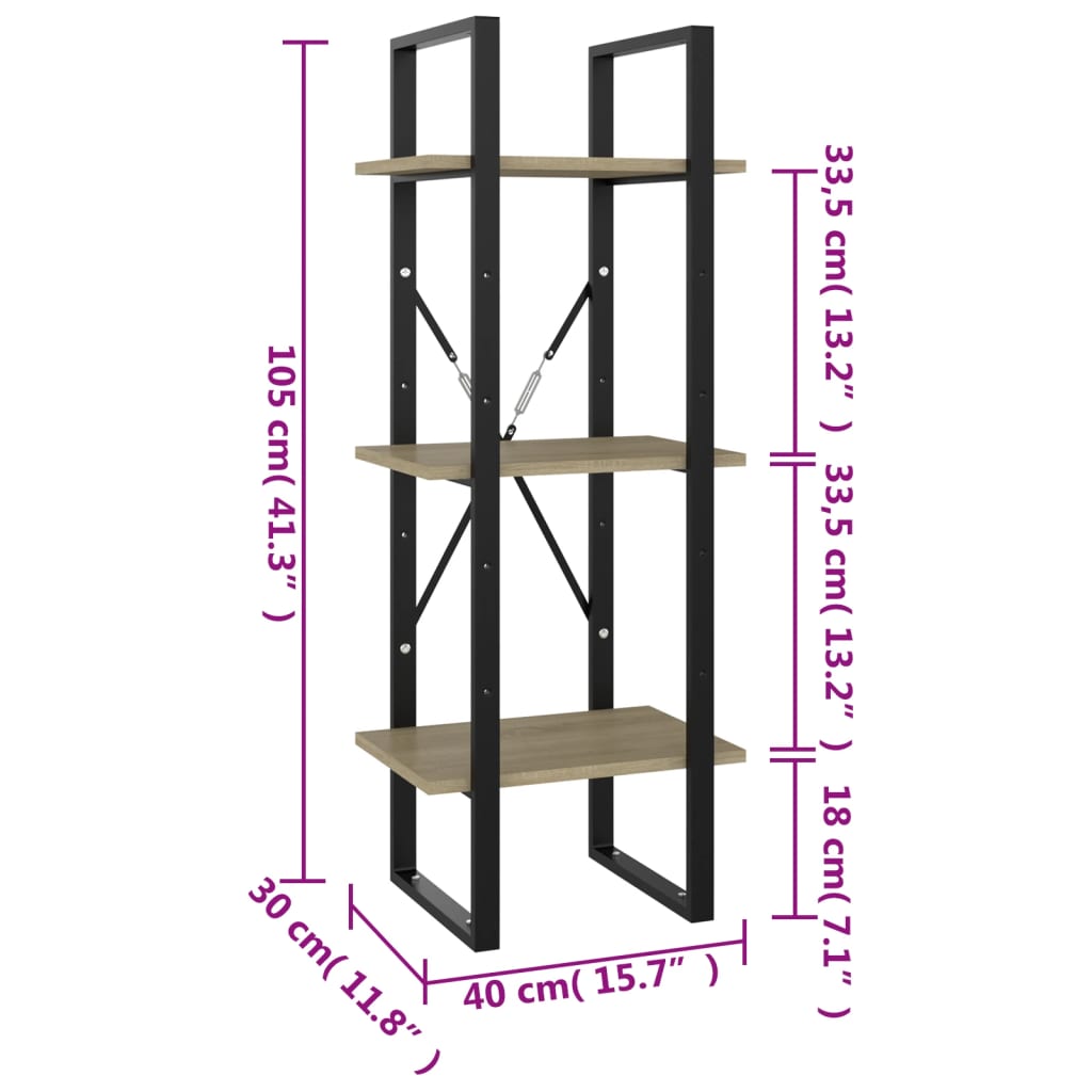 Bücherregal 3 Fächer Weiß 40x30x105 cm Holzwerkstoff