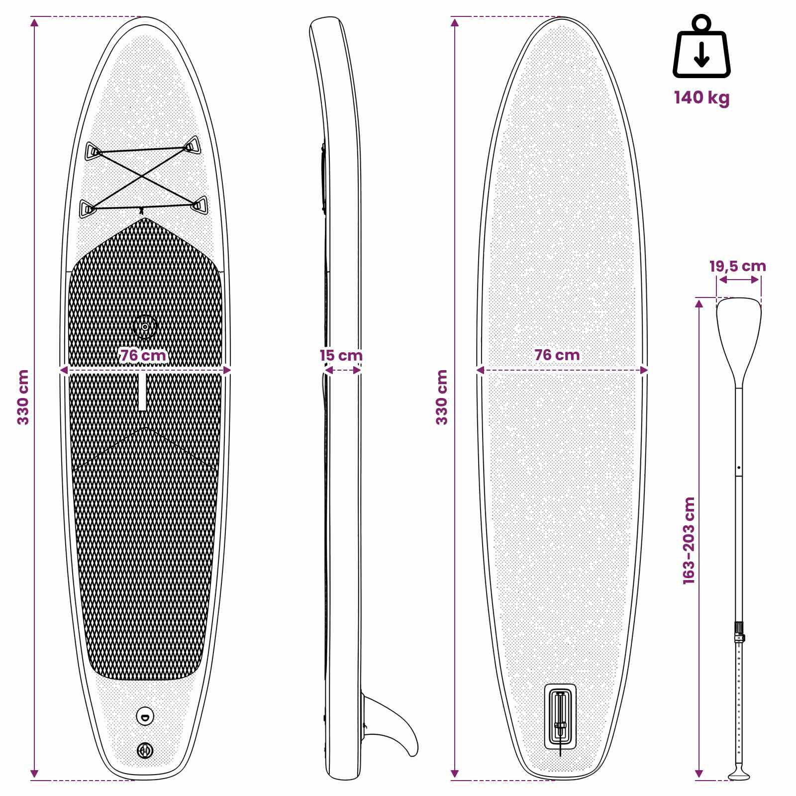 Aufblasbares SUP-Board mit Segel HYDROS 330 x 76 x 15 cm Türkis