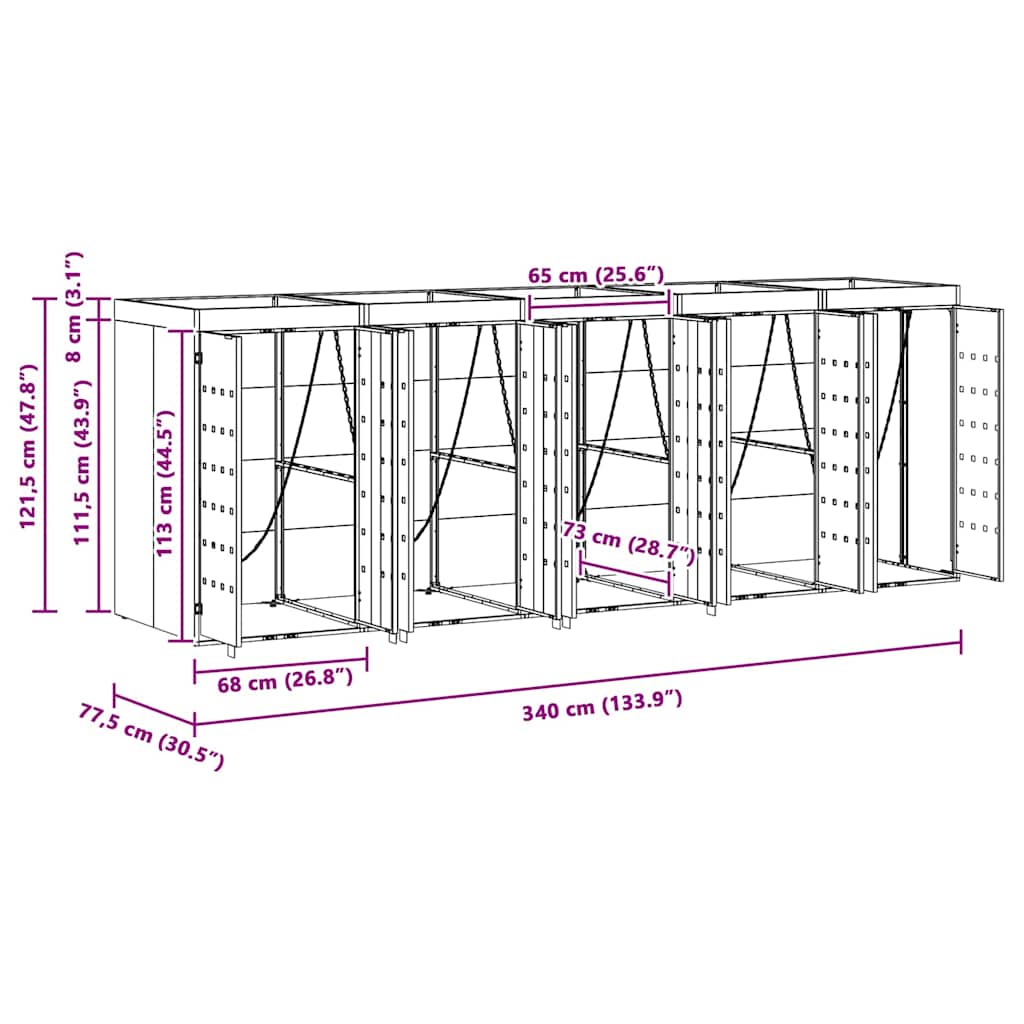 Mülltonnenbox für 2 Tonnen Schwarz 138x79x117 cm Stahl