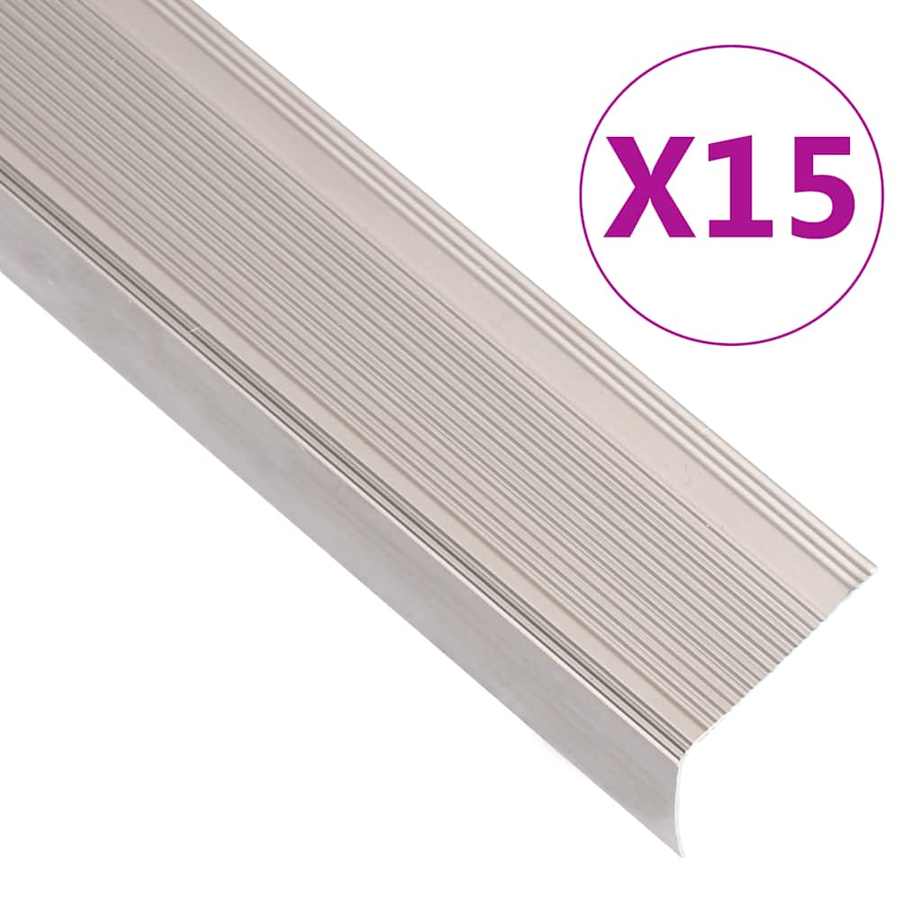 Treppenkantenprofile in L-Form 15 Stk. Aluminium 90 cm Silbern