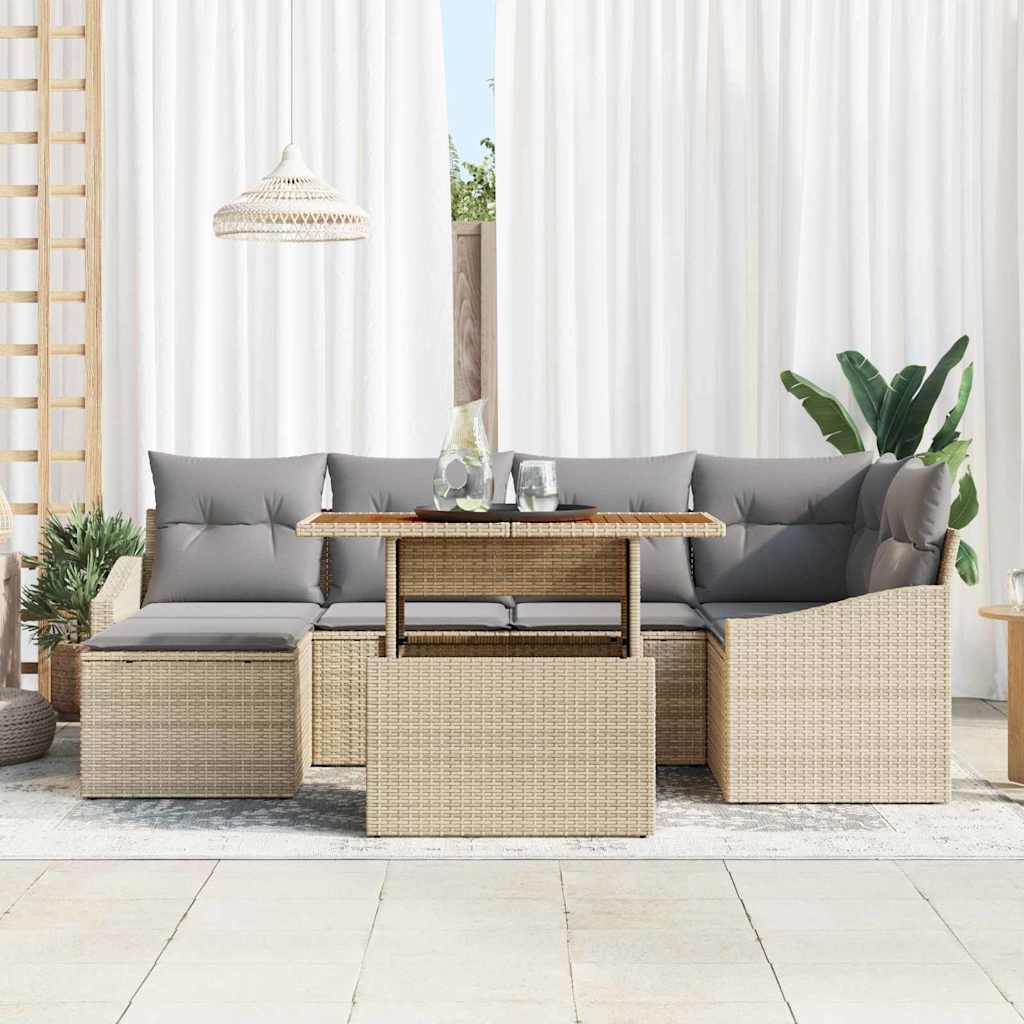 Garten Essgruppe mit Kissen 7 pcs Schwarz und Creme