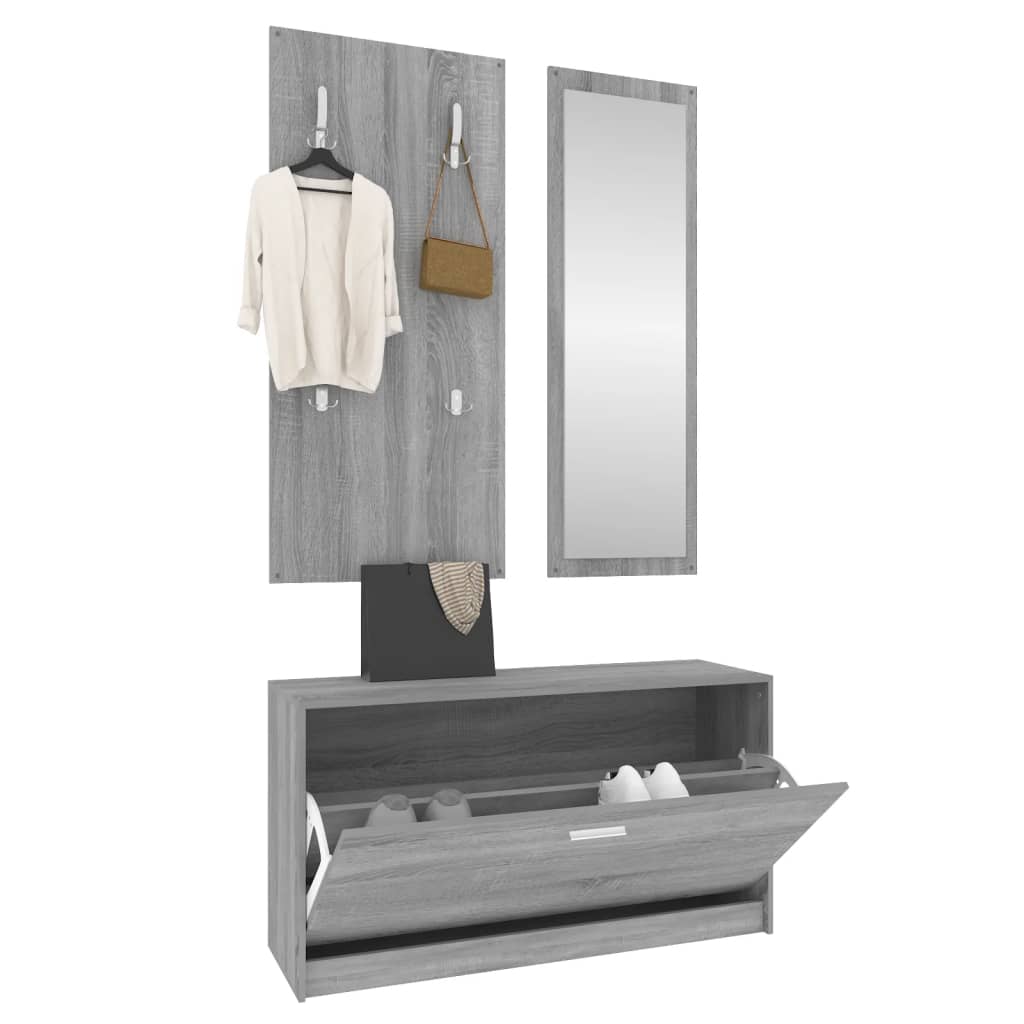 Garderoben Flur 3-in-1 Schuhschrank Schuhkipper Spiegel