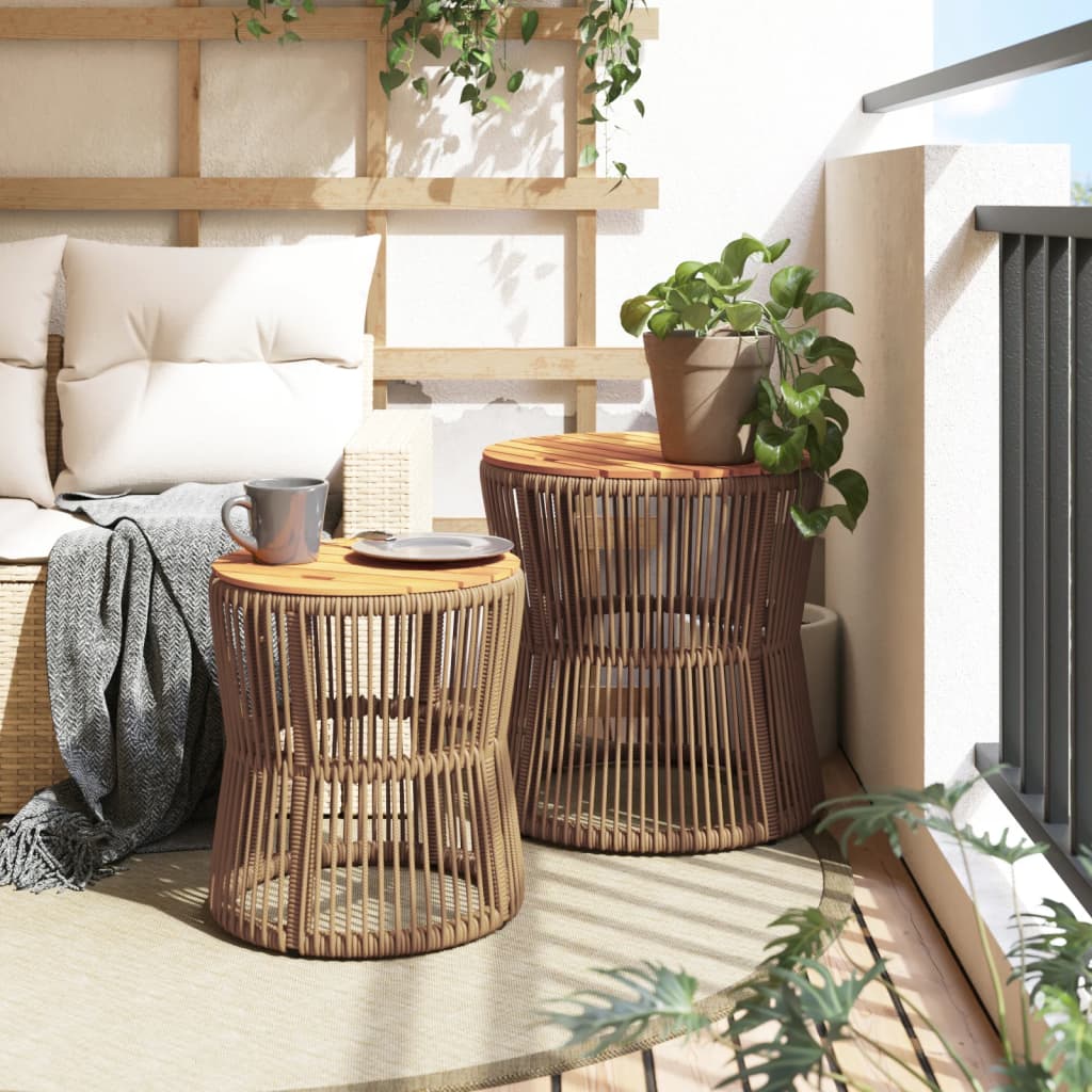 Garten-Beistelltische 2 Stk. mit Holzplatte Schwarz Poly Rattan