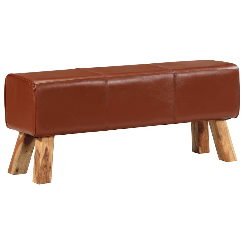 Bank Turnbock-Design 160cm Braun Echtleder Massivholz Akazie
