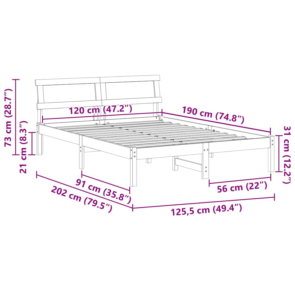 Bettgestell mit Kopfteil Braun 200 x 200 cm Massivholz Kiefer