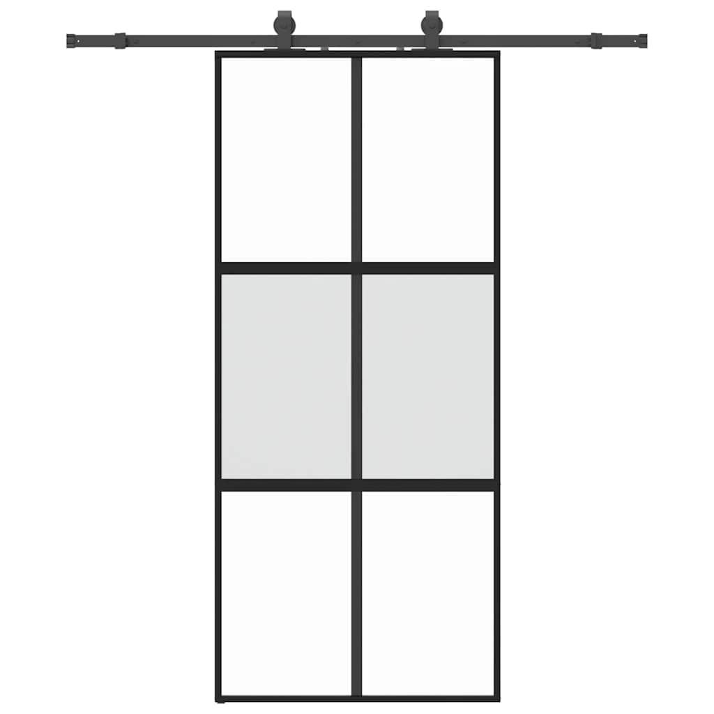 Schiebetür mit Beschlag Schwarz 76x205 cm Hartglas