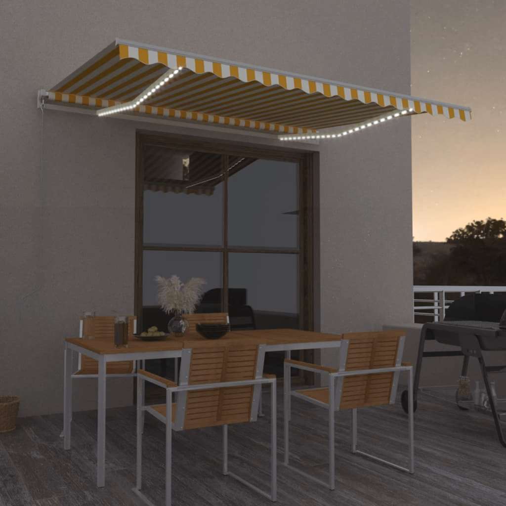 Markise Manuell Einziehbar mit LED 300x250 cm Blau und Weiß