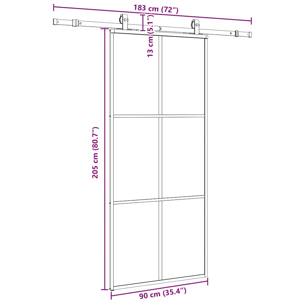 Schiebetür mit Beschlag Schwarz 76x205 cm ESG-Glas