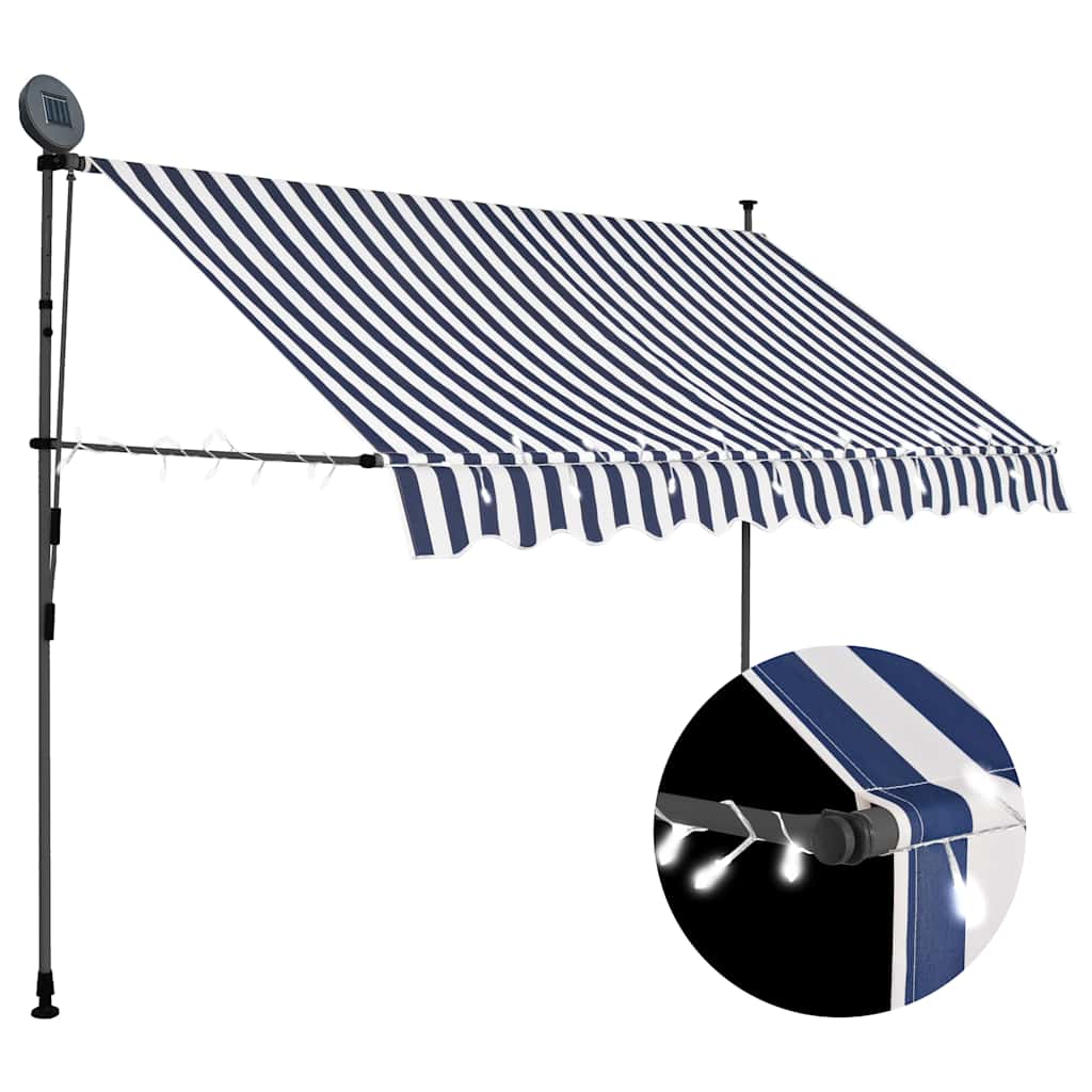 Einziehbare Markise Handbetrieben mit LED 100 cm Blau und Weiß