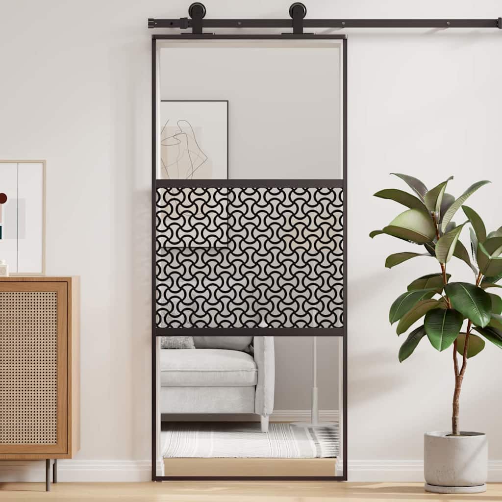Schiebetür 3-teilig ESG-Glas und Aluminium 76x205 cm Schwarz